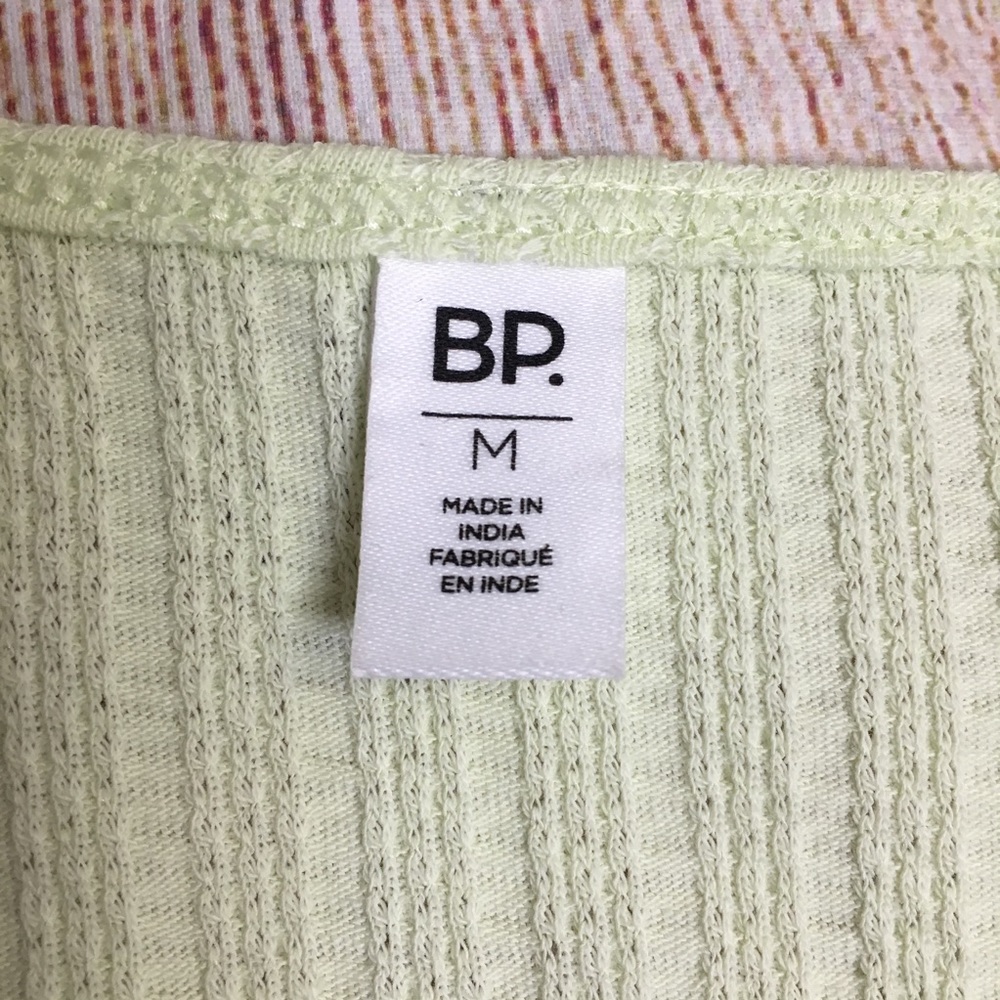 BP Lime Cropped Long Sleeve Ribbed Henley Top Size Medium - Picture 7 of 8